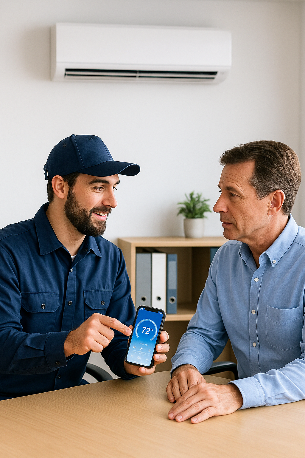 4 - valor visita - instalador conversando con cliente en oficina